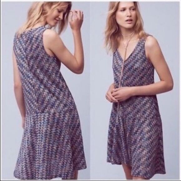 Anthro Maeve westwater chevron knit v neck dress xs - Picture 1 of 13